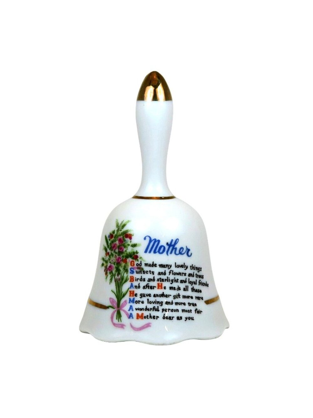 Fairway Japan Mother Poem Gold-Trim Porcelain Bell Mid-Century Home Decor